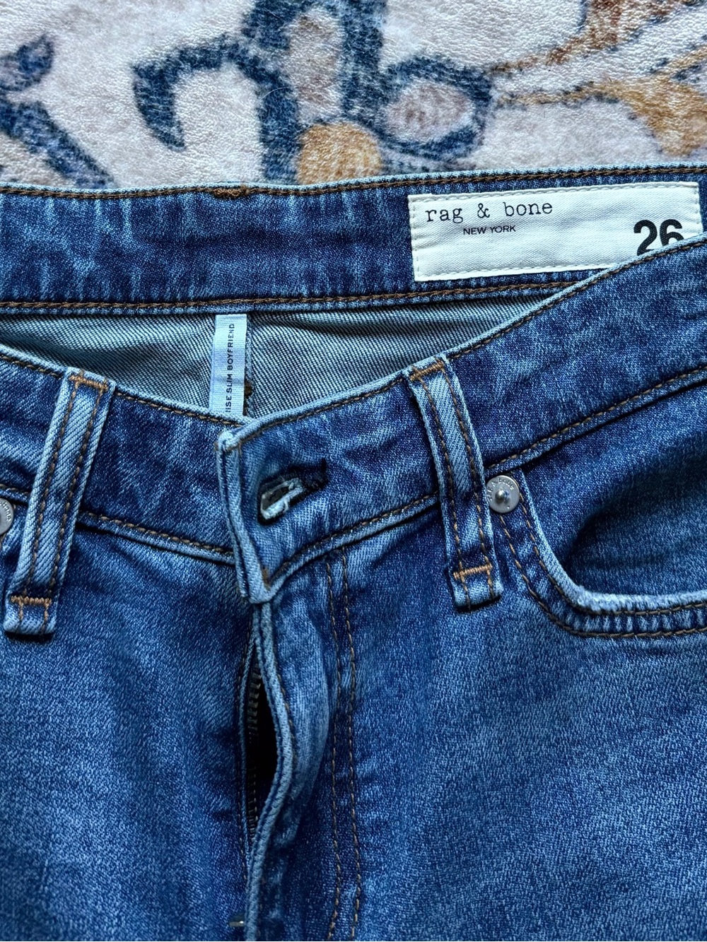 rag & bone Medium Blue Low-Rise Boyfriend Jeans - Picture 3 of 6